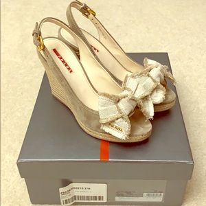 Prada Espadrille Open Toe Platform Wedges